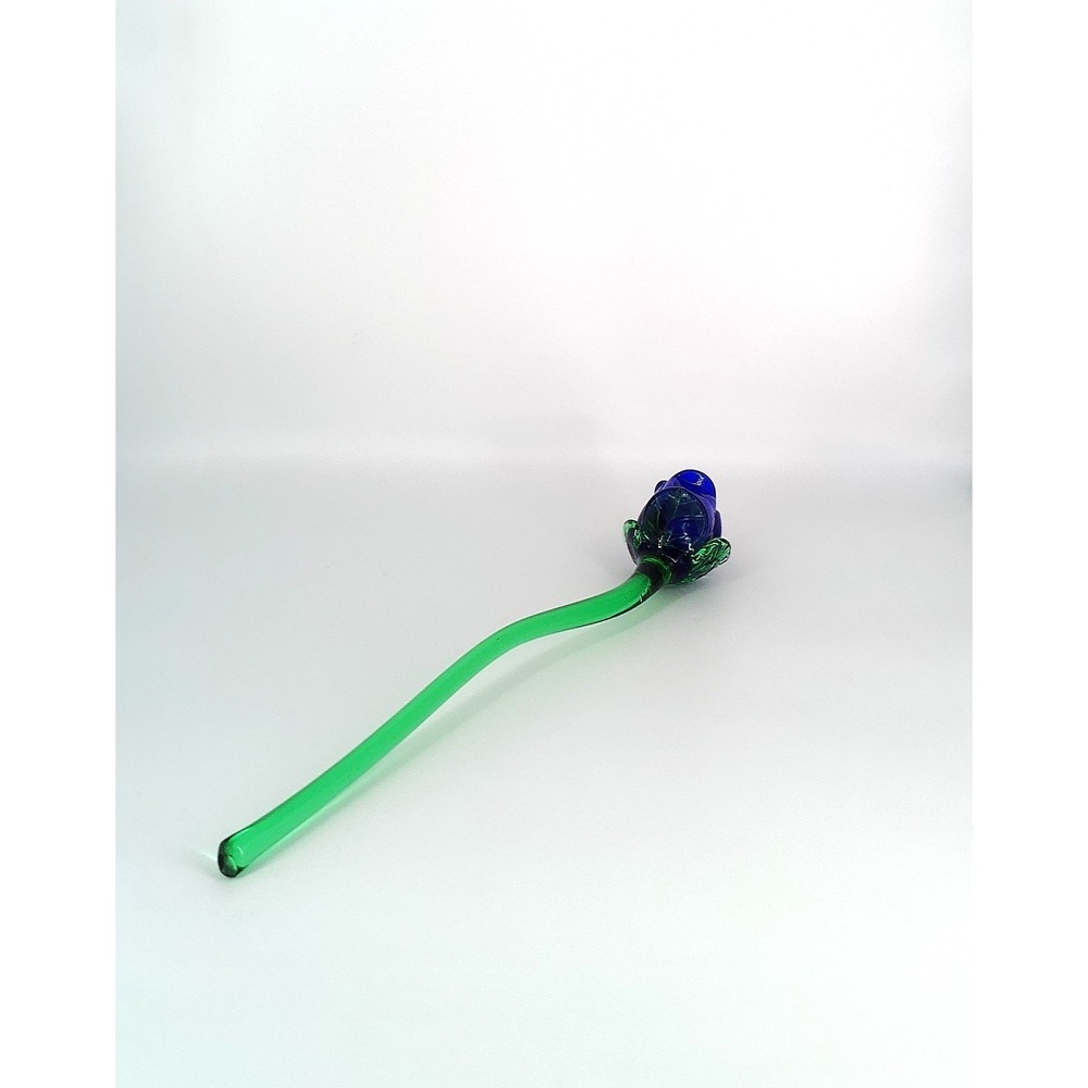 Vintage Murano Style Glass Blown Long Stem 13-3/4" Blue Glass Rose - Picture 4 of 9